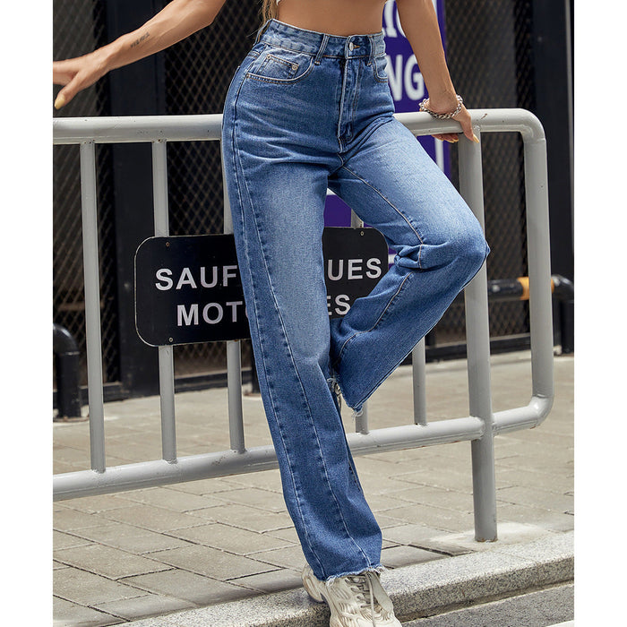 Women Clothing High Waist Slimming High Wide Leg Denim Trousers