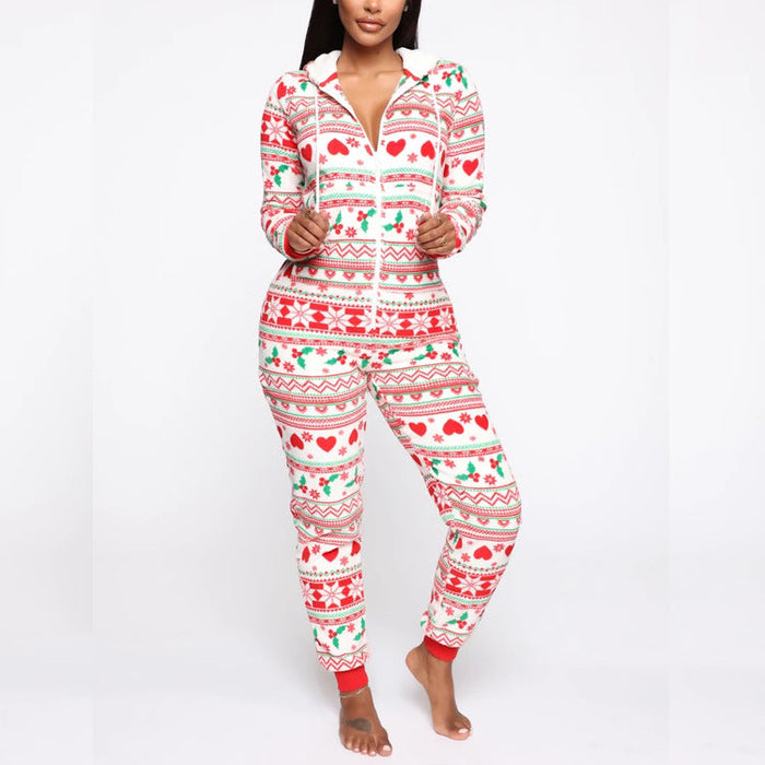 Women Clothing Christmas Plaid Homewear Hooded Casual Pajamas Autumn Winter