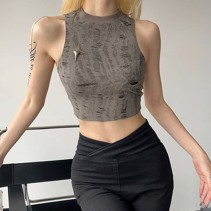 Women Clothing Summer Solid Color Street Sleeveless Matte Cropped Tank Top Women