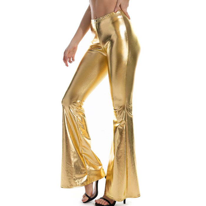 Metallic Coated Fabric High Waist Patent Leather Tights Sexy Takeaway Women's Wide-Leg Pants Summer