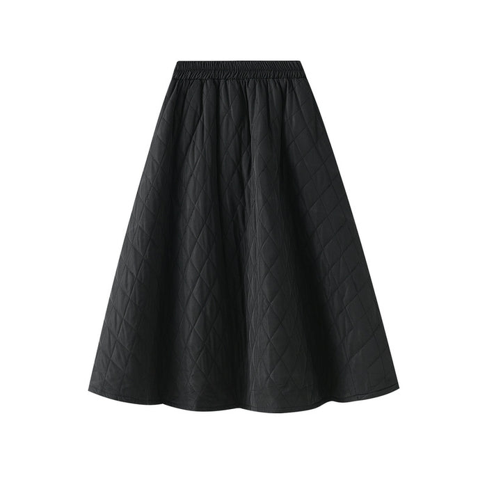 South Korea Dongdaemun Autumn Elastic Waist Rhombus Woven Quilted A Line Slimming Skirt Women