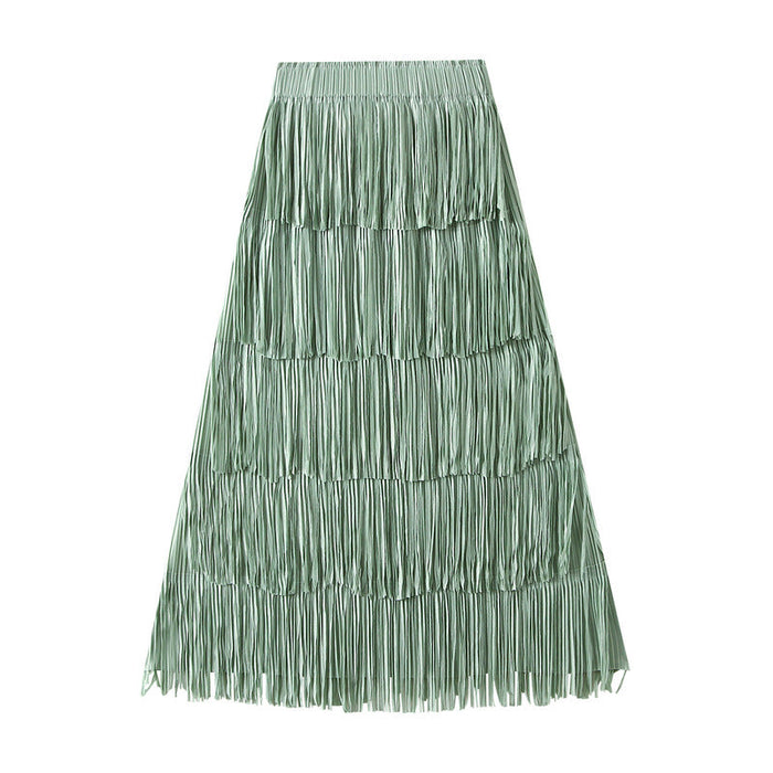 Summer High End Pleated Niche Tassle All-Matching Youthful Looking Slimming Skirt