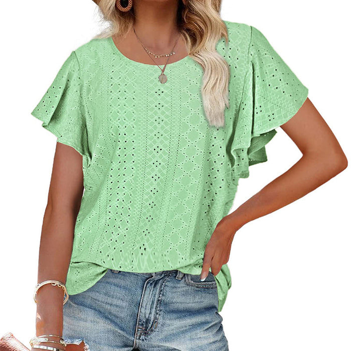 Women Clothing Summer Women T-shirt Ruffle Sleeve Casual Top