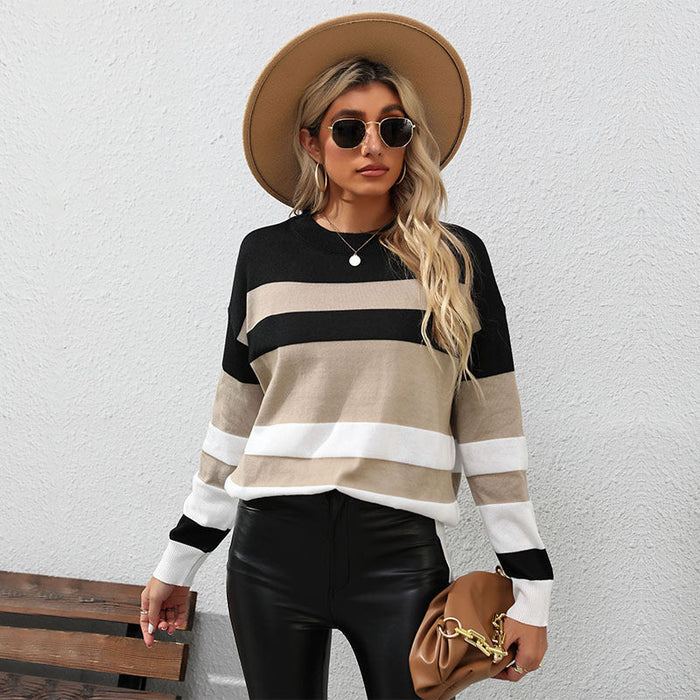 Autumn Women Wear Long Sleeve Color Matching Sweater