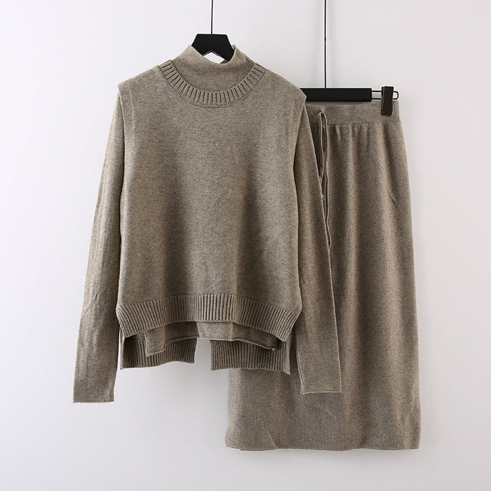 Three Piece Sweater Women Long below the Knee Autumn Winter Bottoming Sweater Set