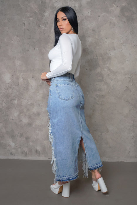 Women Worn Tassel Denim Skirt Denim Long Skirts