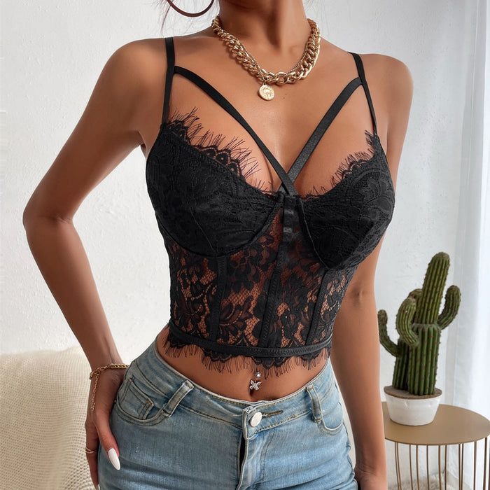 Women Clothing Sexy Lace Slim Fit See through Sexy Eyelash Sling Bra