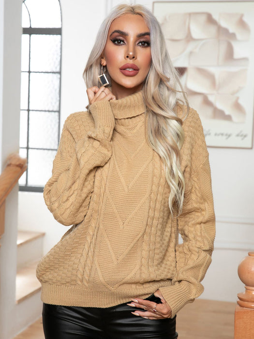 Popular Cable Knit Turtleneck Sweater Women Twisted Loose Long Sleeved Sweater Autumn Winter Sweater