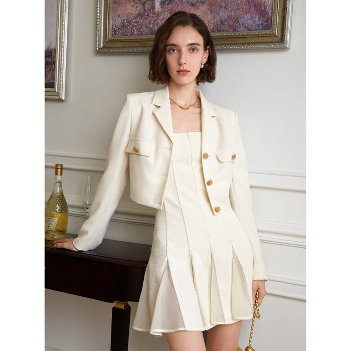 High Waist Suit Dress Set Women Tube Top Dress Blazer Two Piece Suit