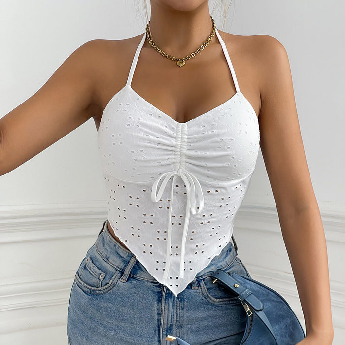 Sexy Trendy Halter Strap Vest Women Sexy Slim Fit Drawstring Irregular Asymmetric Spaghetti Strap Top