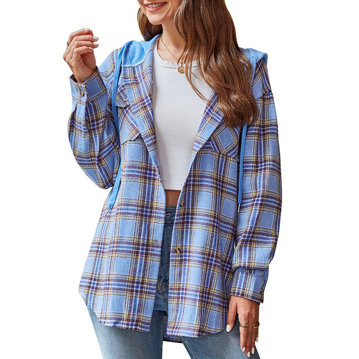 Women Clothing Autumn Winter Women Casual Hoodie Plaid Shirt