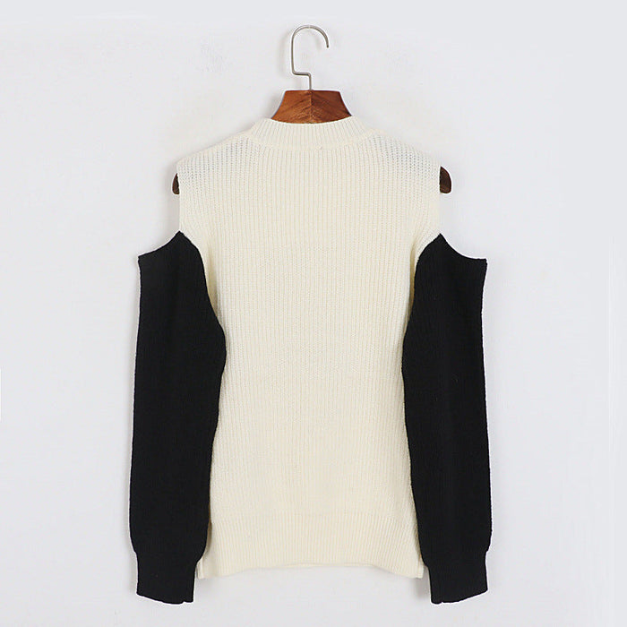 Ripped off-Shoulder Sweater Autumn Winter Korean Little Bear Embroidered Younger Sweater