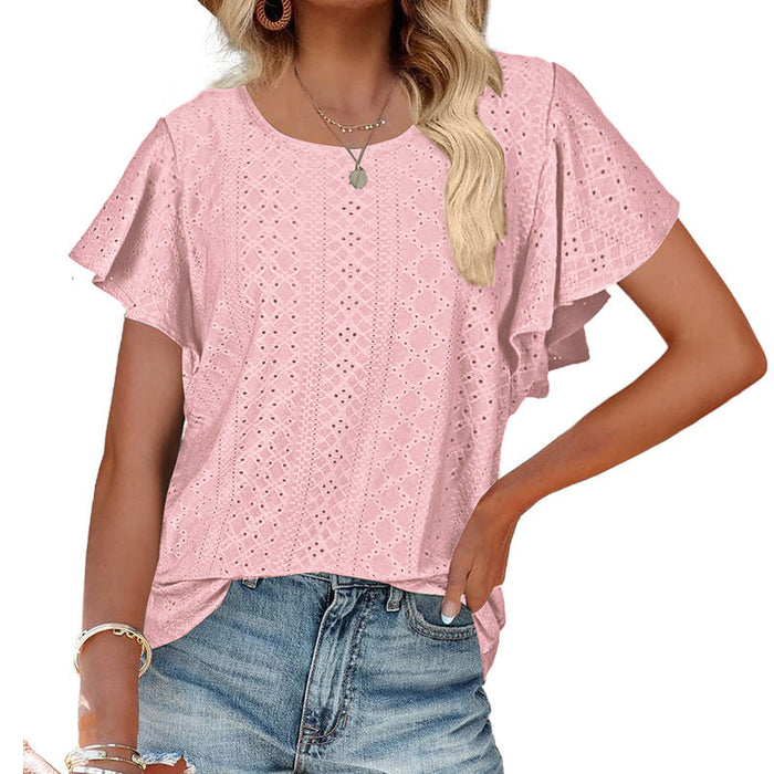 Women Clothing Summer Women T-shirt Ruffle Sleeve Casual Top