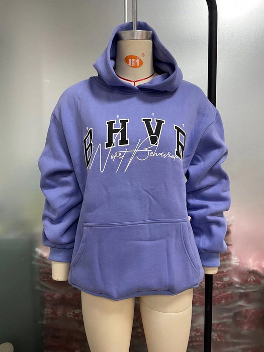 Women Clothing Hoodie Game Letter Graphic Printing plus Velvet Warm Long Sleeve Autumn Winter