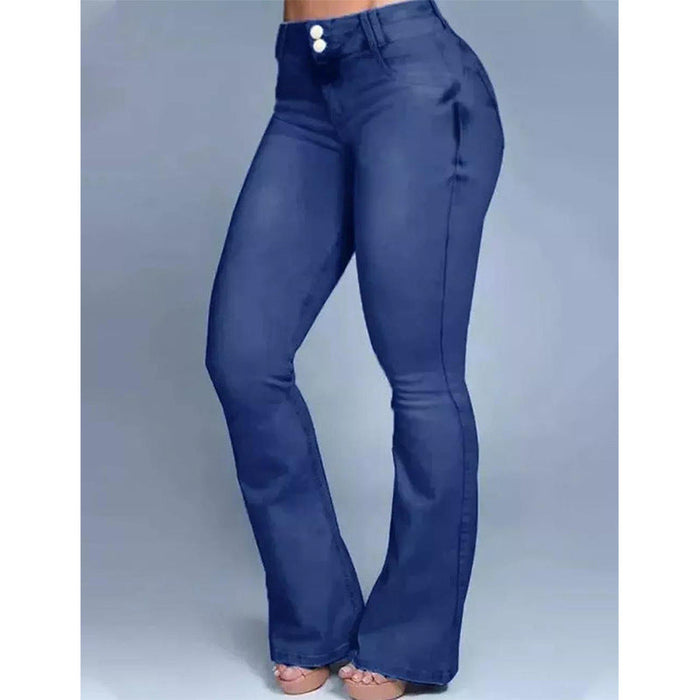 Women Clothing Hip Raise High Waist Slim Flared Jeans