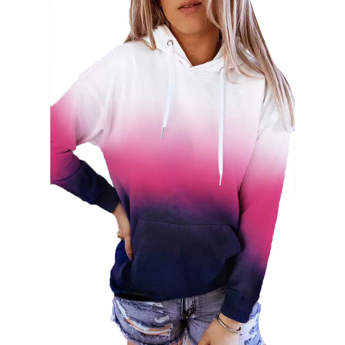 Autumn Winter New Long-Sleeved Hooded Women Tops Gradient Printing Casual Loose Hoodie