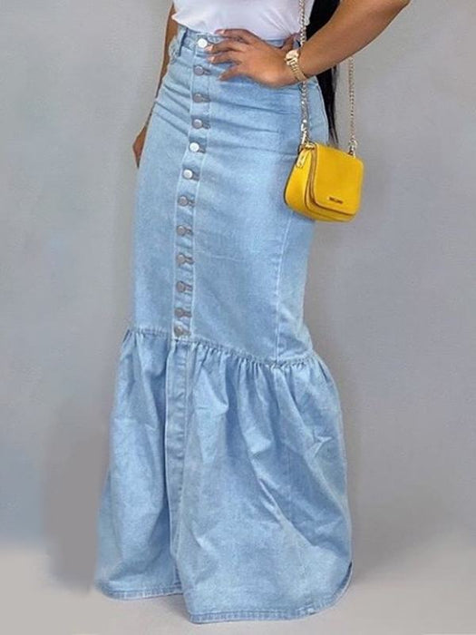 Elastic Denim Skirt Long Skirt Fishtail Skirt