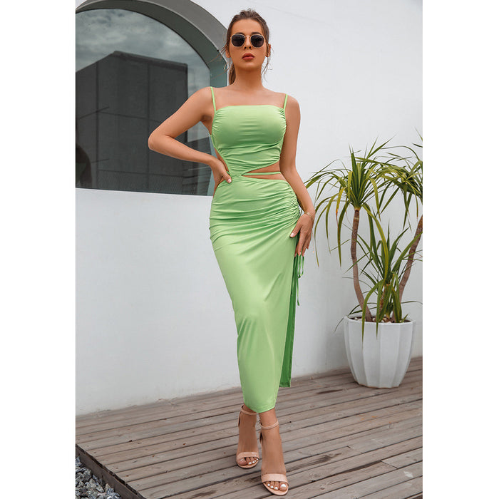 Women Clothing Summer Sexy Sleeveless Split Midi Dress Milk Silk Maxi Dress Women