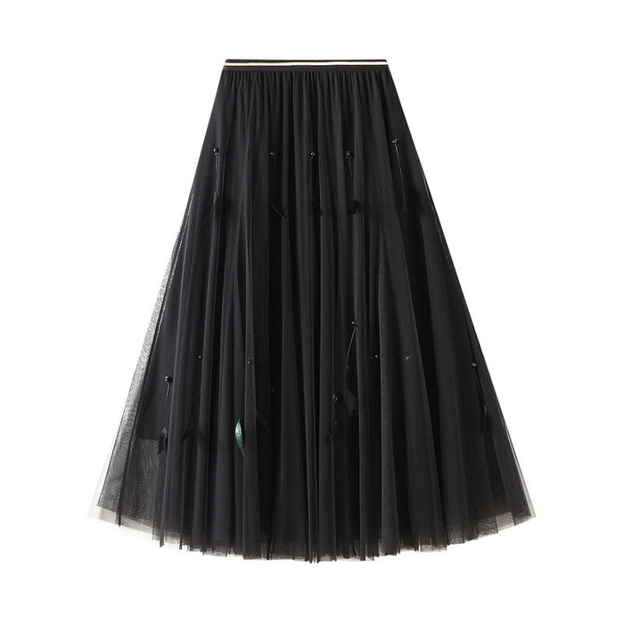 Super Fairy Skirt A- Line Skirt Mid-Length Expansion Skirt Women Autumn High Waist Feather Pettiskirt