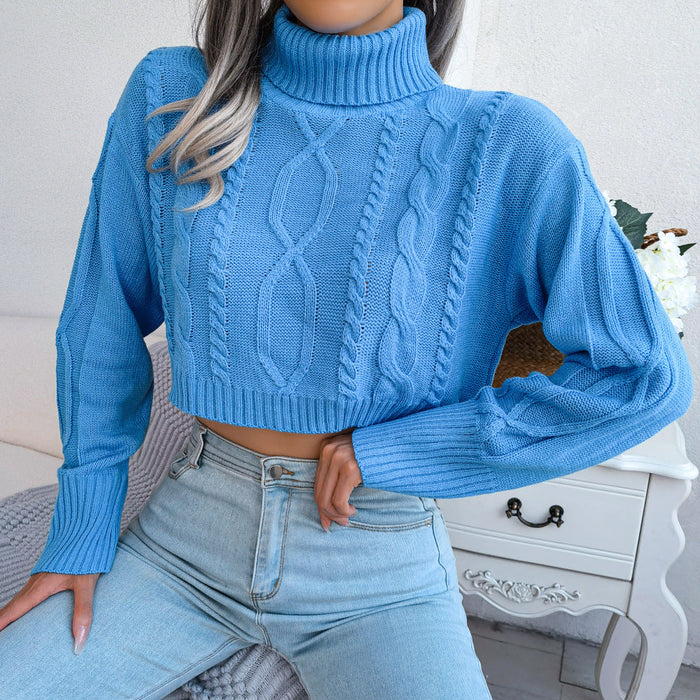 Autumn Winter Twist Long Sleeve Turtleneck Cropped Pullover Sweater Women Clothing