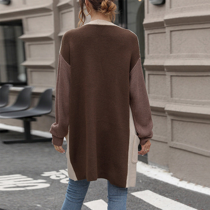 Autumn Women Clothing Colorblock Sweater Coat Women Autumn