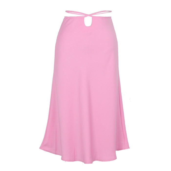 Spring Summer Solid Color Zipper Skirt Fashionable Simple Sexy Lacing Navel-Exposed  Women Clothing Skirt