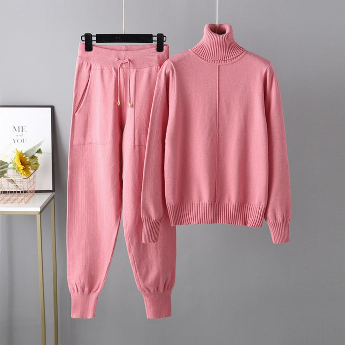 Casual Set Autumn Winter Turtleneck Solid Color Sweaters Two Piece Set