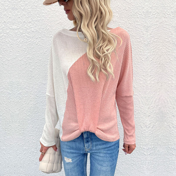 Autumn Women Clothing Pullover Multicolor off Neck Thin Pink Sweater