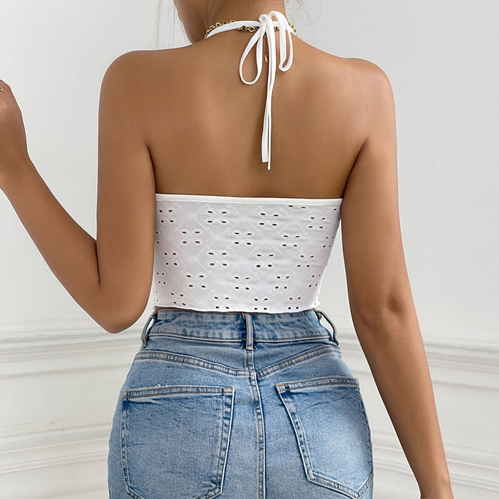 Sexy Trendy Halter Strap Vest Women Sexy Slim Fit Drawstring Irregular Asymmetric Spaghetti Strap Top