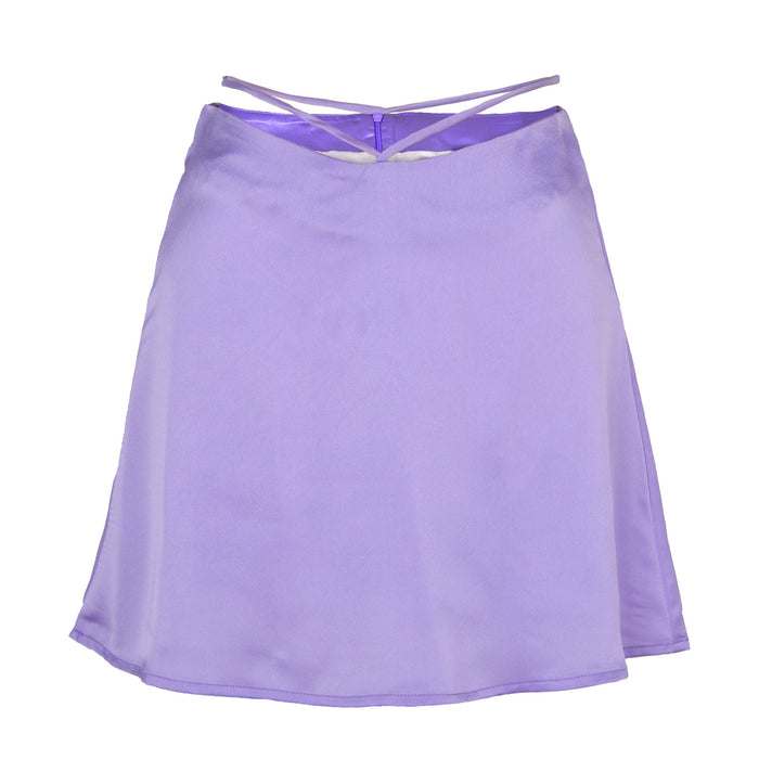 Solid Color Sexy Satin Skirt cropped Lace-up Zip Skirt Women Clothing