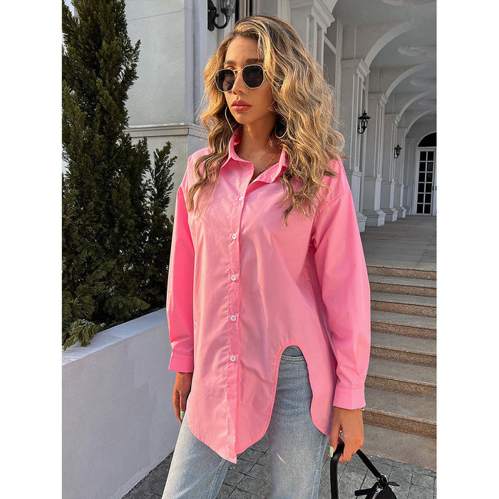 Summer Women Clothing Fashion V-neck Long Sleeve Solid Color Top Loose Casual Shirt Women Summer