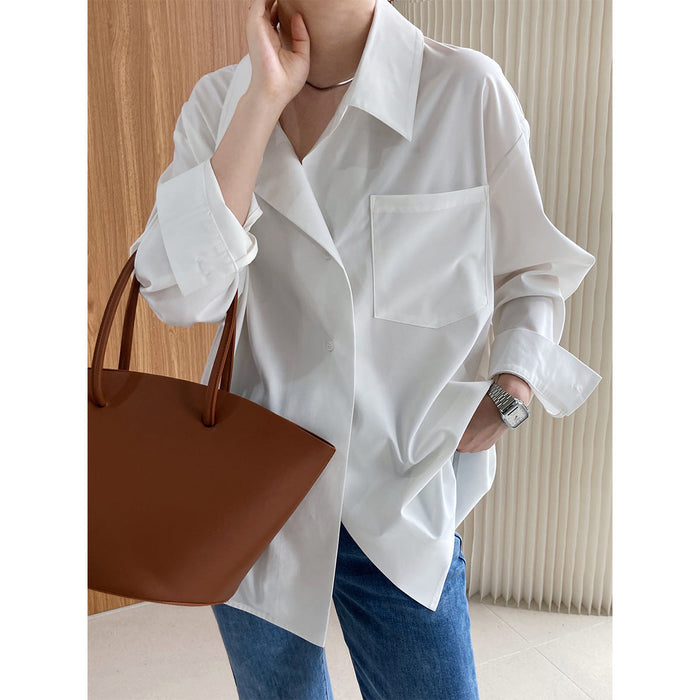 Loose Idle White Shirt for Women Spring Korean Sense of Design Back Buttoned Shirt