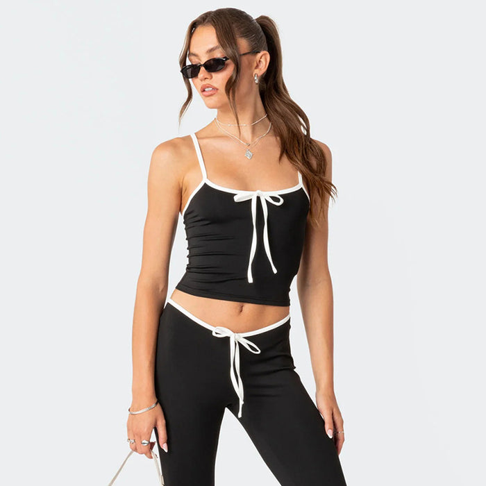 Niche Sexy Lacing Bow Sleeveless Pullover Short Top for Women