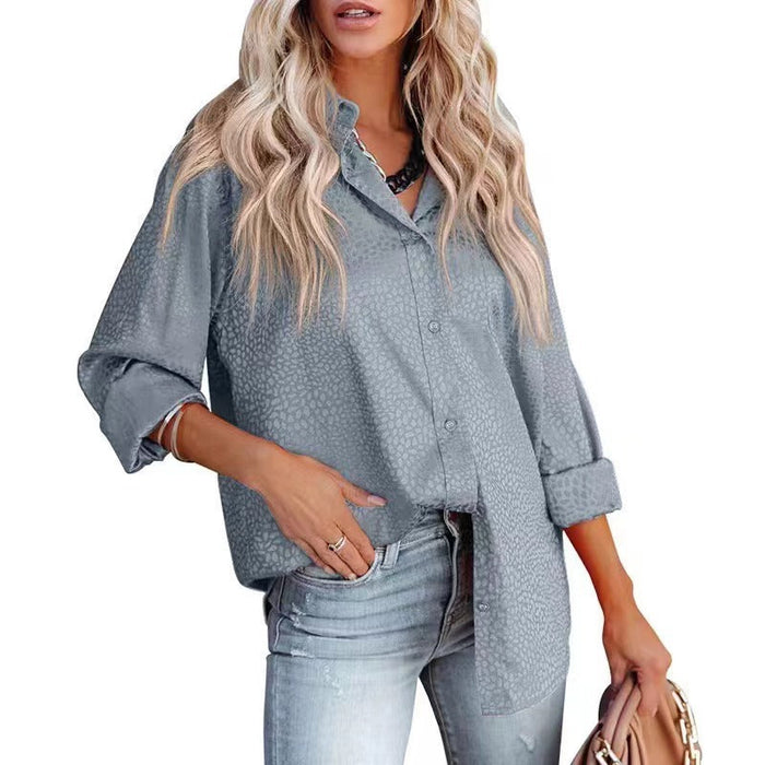 Women Shirt Autumn Comfort Satin Gravel Pattern Long Sleeve Loose Women  Top