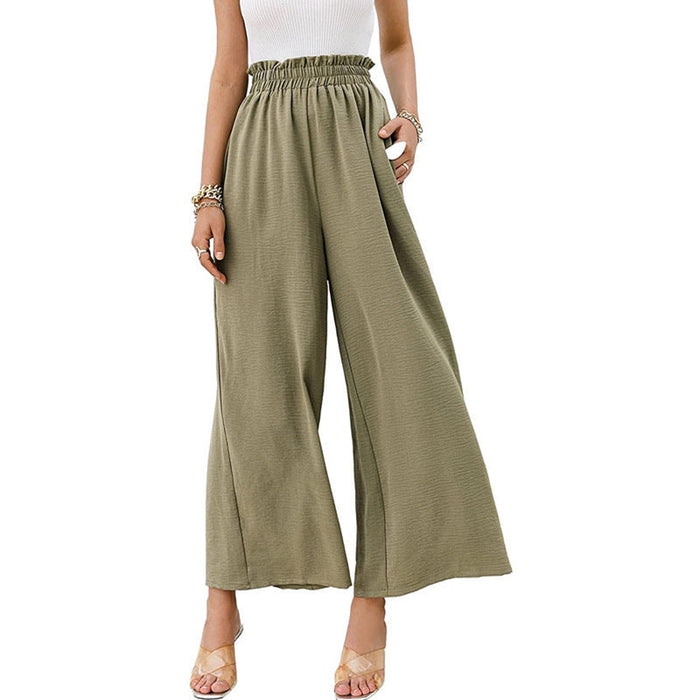 Spring Summer Cotton Linen Women Solid Color High Waist Loose Casual Wide Leg Pants