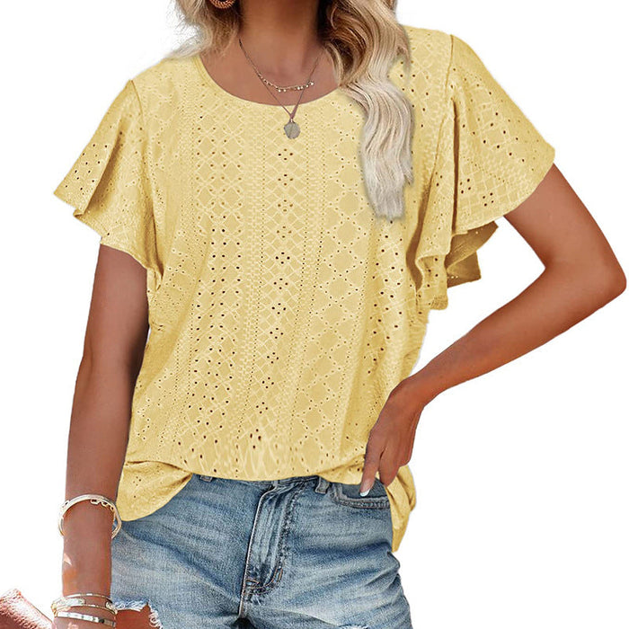 Women Clothing Summer Women T-shirt Ruffle Sleeve Casual Top