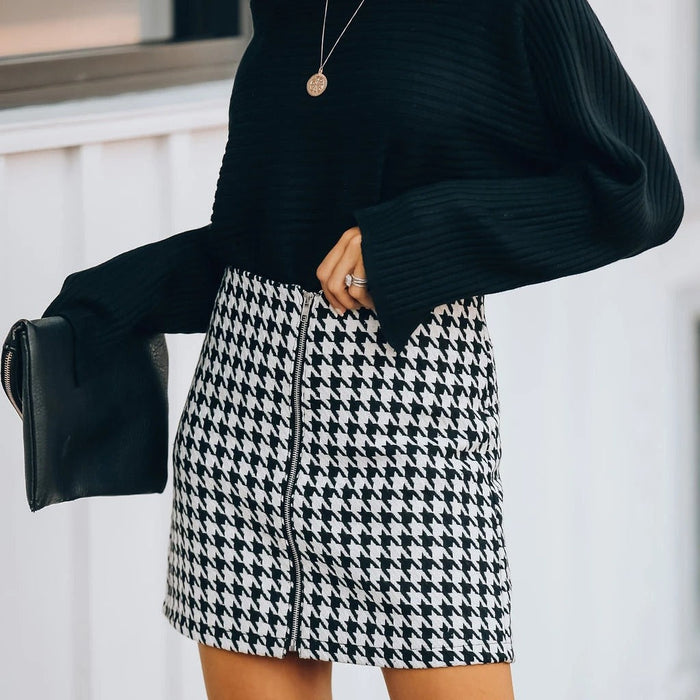 Autumn Winter Office Houndstooth Skirt A Line Skirt  Women