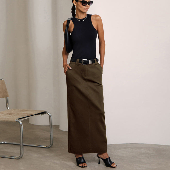 Gray Office Workplace Split High Waist Straight Skirt Autumn Dress