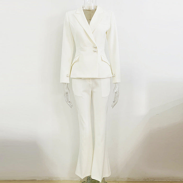 Goods Simple Pearl Button Slim Suit Bootcut Pants Suit Two Piece Suit