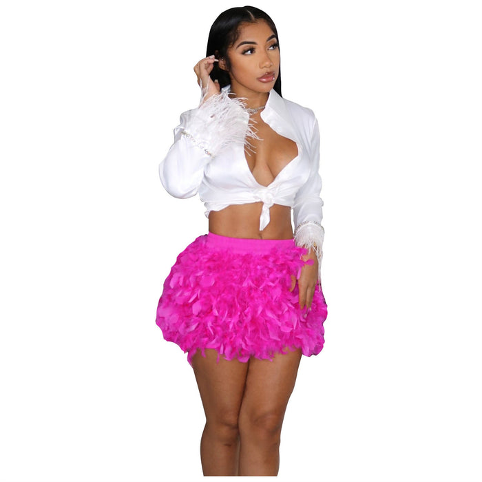 Women Clothing Turkey Feathered Dress Short Skirt Sexy Woolen Skirt Party