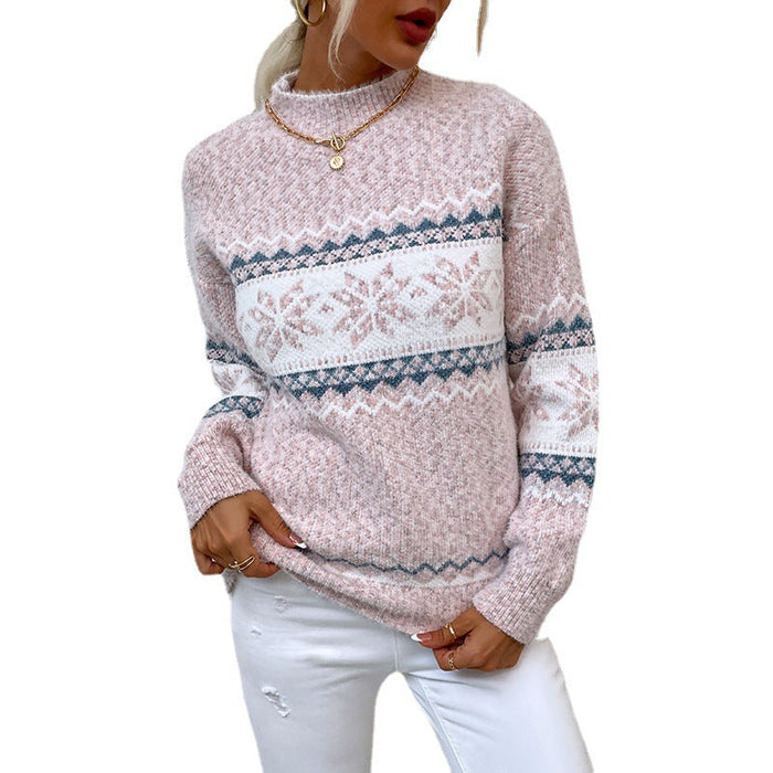 Christmas Sweater Autumn Winter New Half Turtleneck Snowflake Sweater for Women