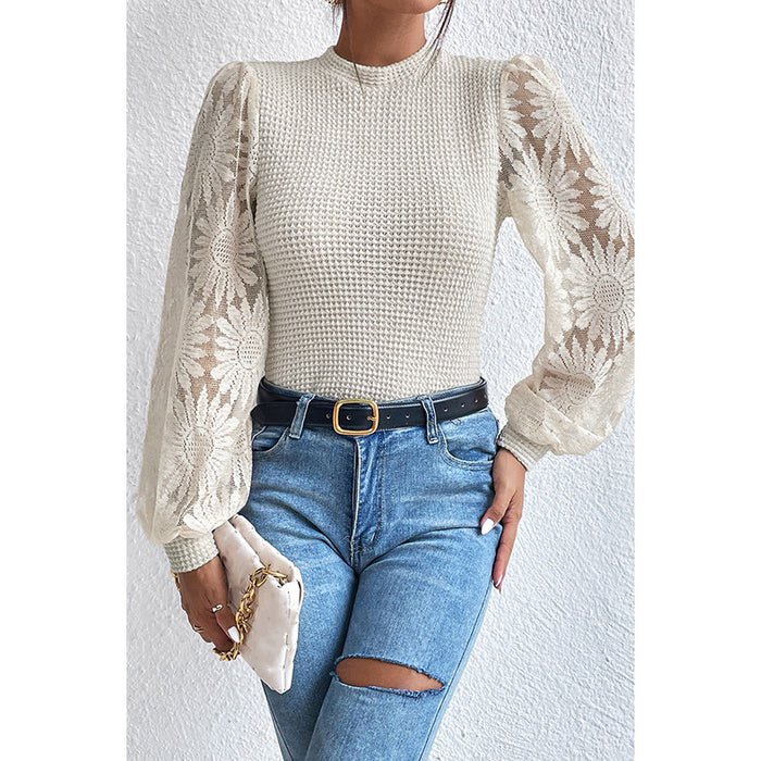 Office Lace Stitching Hollow Out Cutout Pullover Women Autumn Slim Fit Slimming Sweater Women