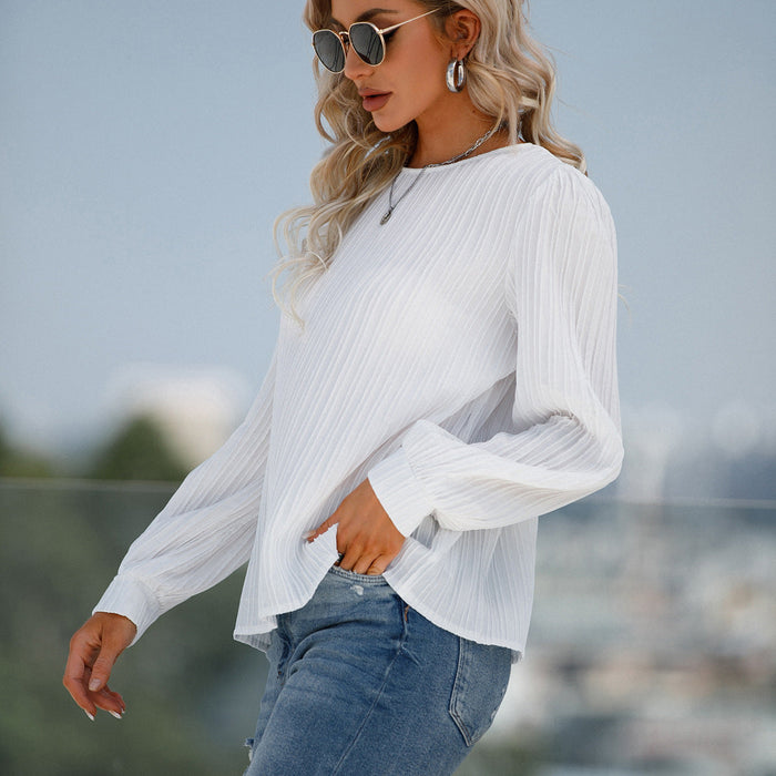 Autumn Winter Long Sleeve round Neck Shirt Women Top