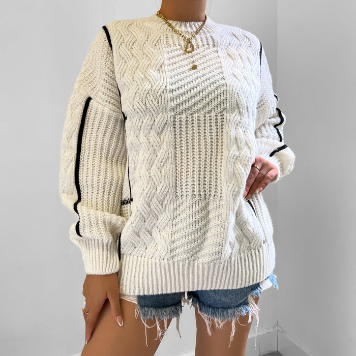 Women Clothing Autumn Winter round Neck Lantern Sleeve Sweater Sweater