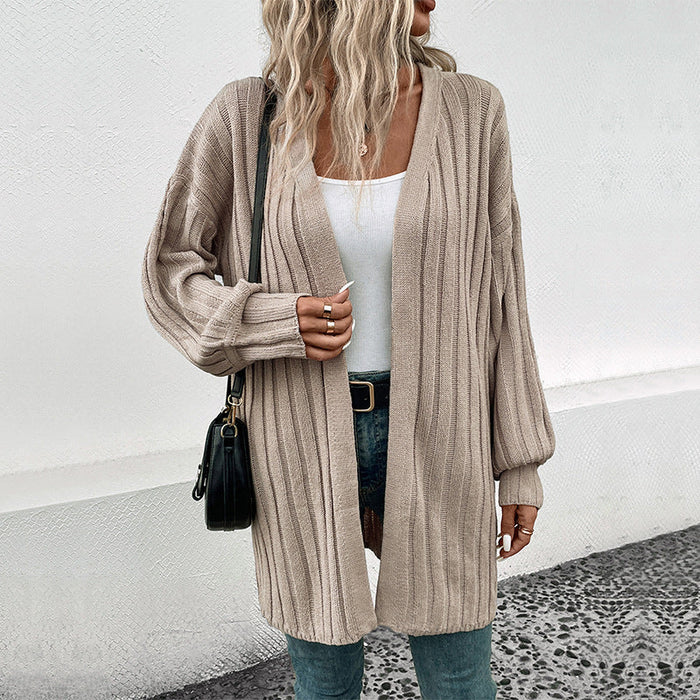 Autumn Winter Women Clothing Long Sleeve Solid Color Cardigan Sweater