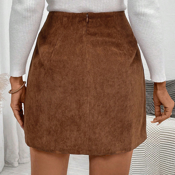 Elegant Intellectual Corduroy High Waist Slimming Front Irregular Asymmetric A Line Skirt