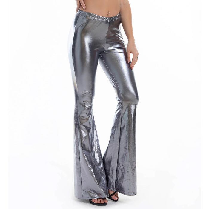 Metallic Coated Fabric High Waist Patent Leather Tights Sexy Takeaway Women's Wide-Leg Pants Summer