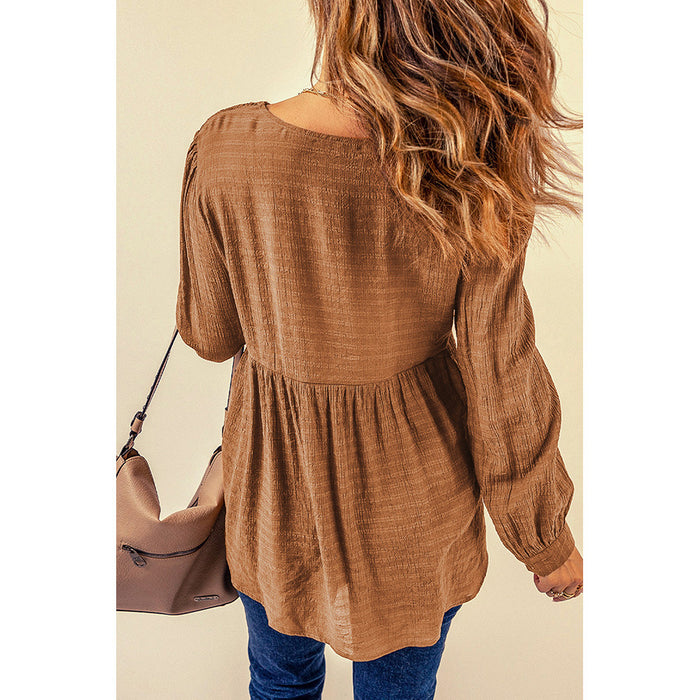 Brown Lace Crochet Button V neck Little Girl Clothes Top Fall Women Clothing