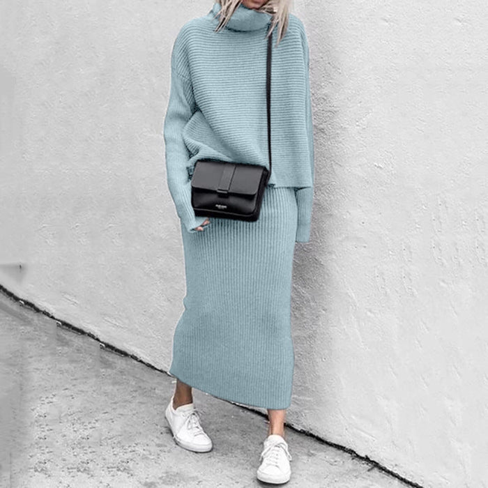 Autumn Winter Casual Loose Long Skirt Two Piece Wool Suit