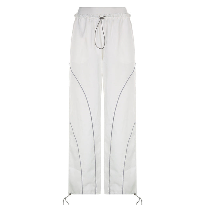 Street Line Stitching Design Sexy Dance Sports Pants Elastic Waist All Match Close Ankle Tied Wide Leg Casual Pants